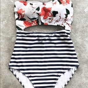 Cupshe Floral & Stripe One Piece Swimsuit
